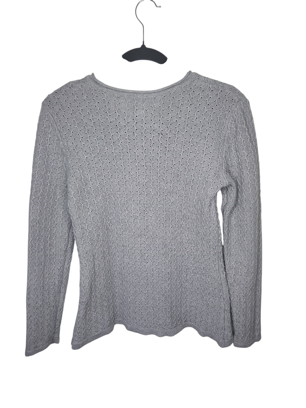 Karen Scott Classic Light Gray Ribbed Knit Textured Coastal Preppy Top Size S
